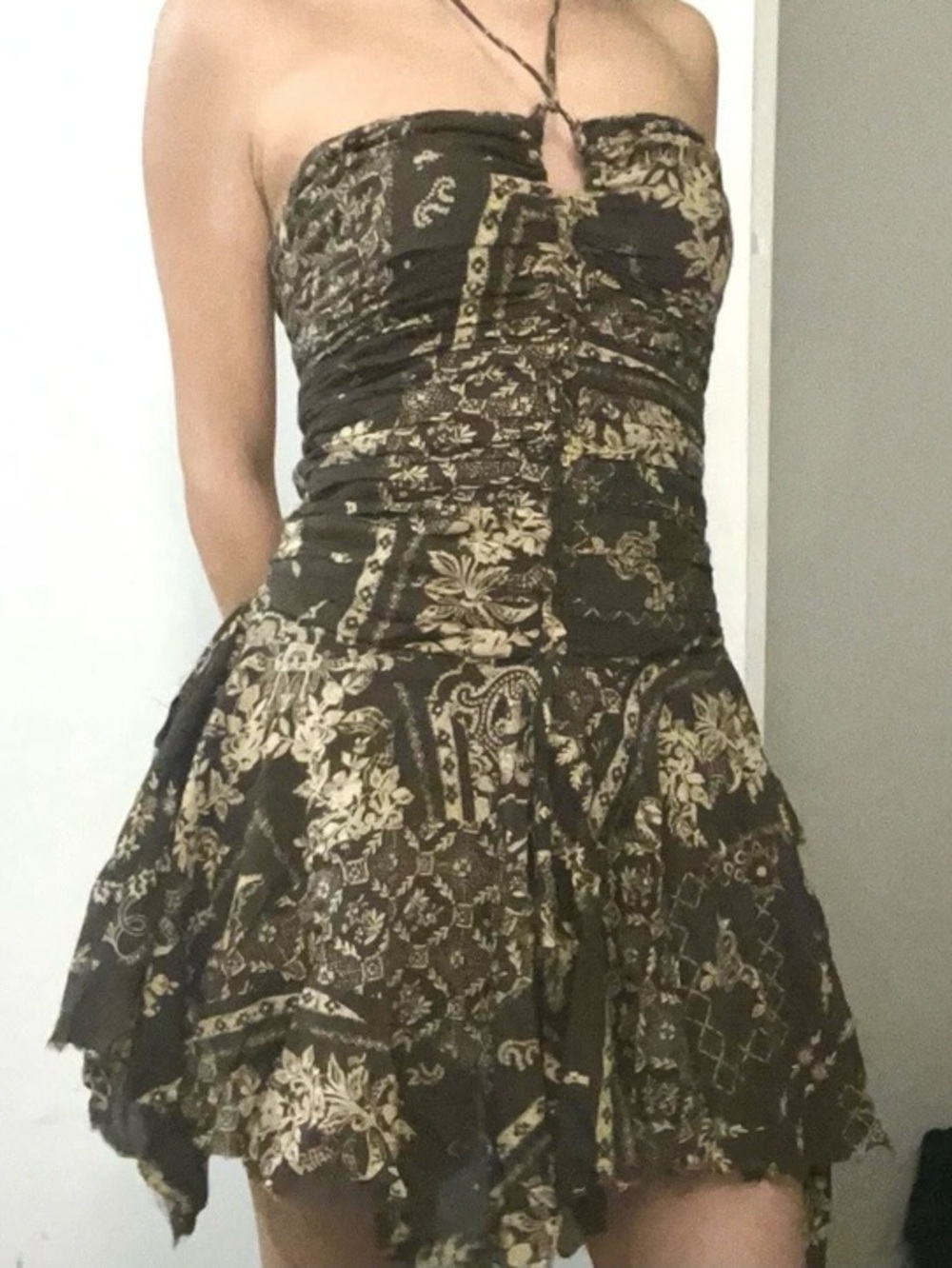 Strapless Brown & Gold Floral Sundress